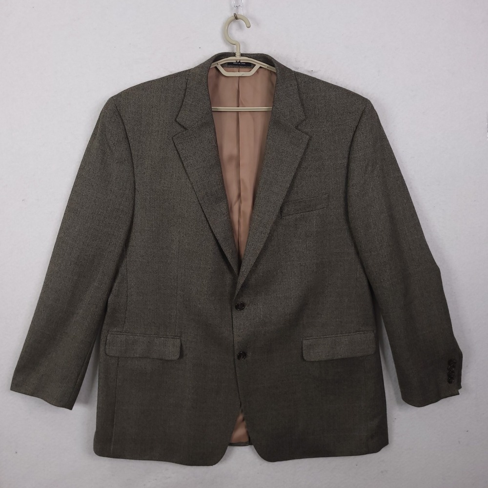 Lauren Ralph Lauren Sport Coat Mens 48L Brown Herringbone 100% Wool Blazer